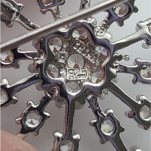 Sterling Silver Brooch Pin with clear stones possible CZ - Picture 5 of 5